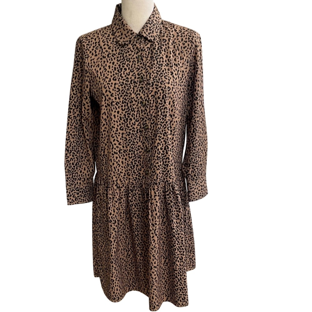 Tuckernuck Hayes Leopard Print Collared Button Front Tiered Shirt Dress XS EUC